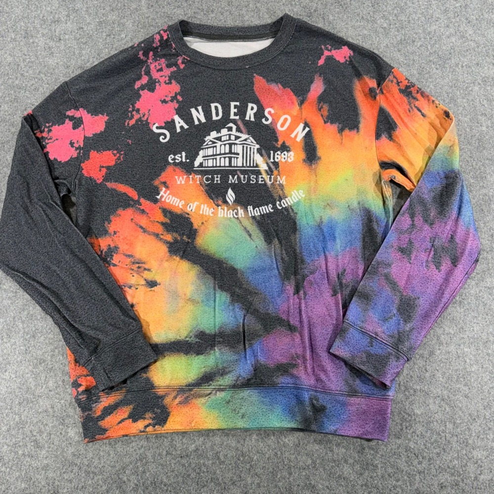 Sanderson Witch Museum Tie Dye Sweatshirt Hocus Pocus Black Flame Candle M